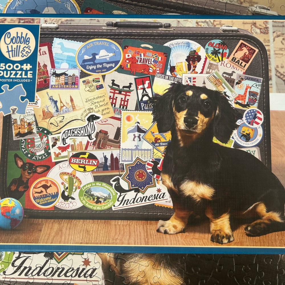 Cobble Hill daschund around the world Puzzle - 500 Pieces